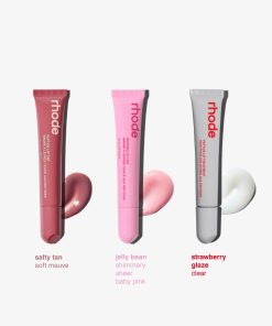 Alternative view of the peptide lip trio strawberry glaze, jelly bean, salty tan